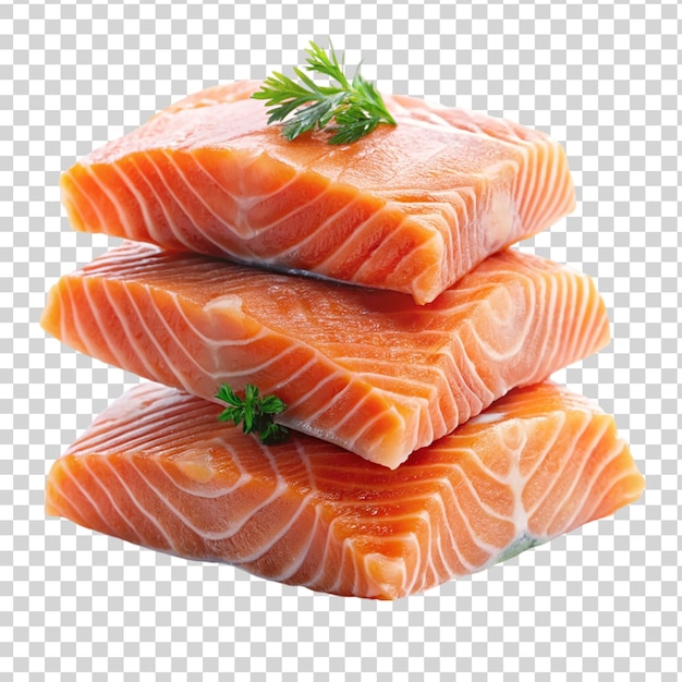 PSD stack of salmon fish slice isolated on transparent background