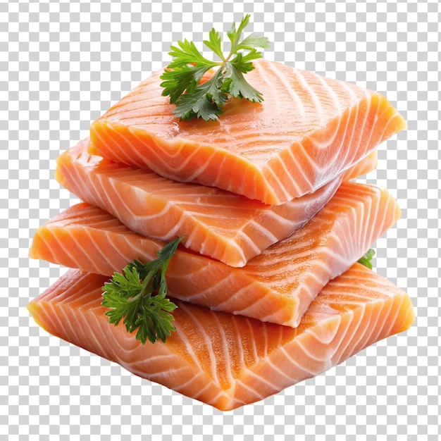 PSD stack of salmon fish slice isolated on transparent background