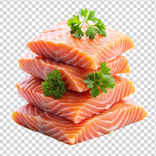 PSD stack of salmon fish slice isolated on transparent background