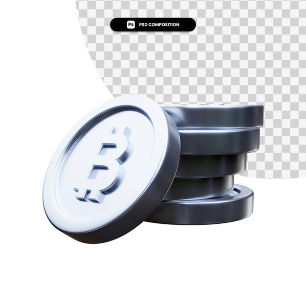 Stack of silver coins in 3d rendering isolated