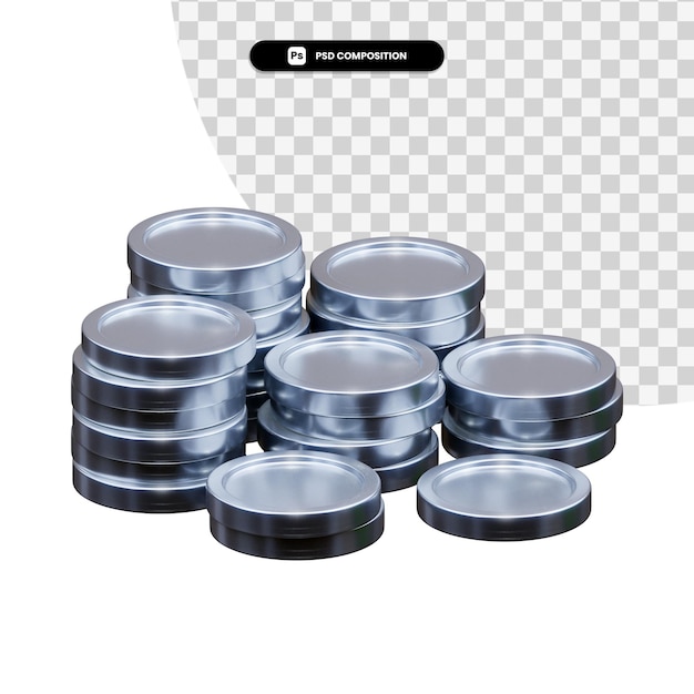 Stack of silver coins in 3d rendering isolated