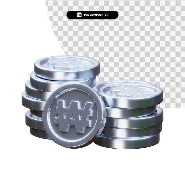 PSD stack of silver coins 3d rendering isolated