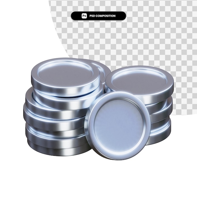 Stack of silver coins 3d rendering isolated