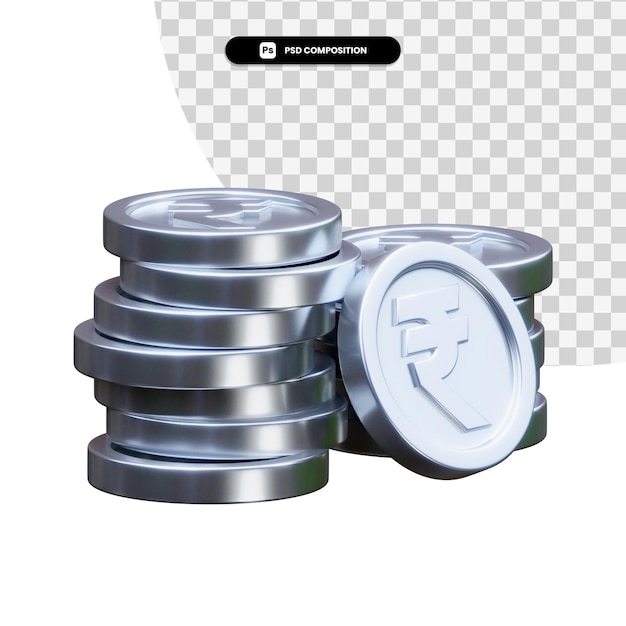 Stack of silver coins 3d rendering isolated