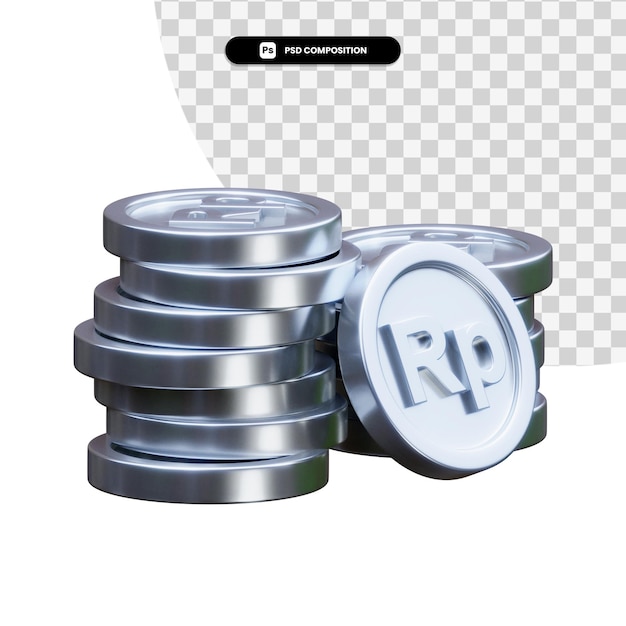 Stack of silver coins 3d rendering isolated