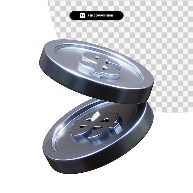 Stack of silver coins 3d rendering isolated