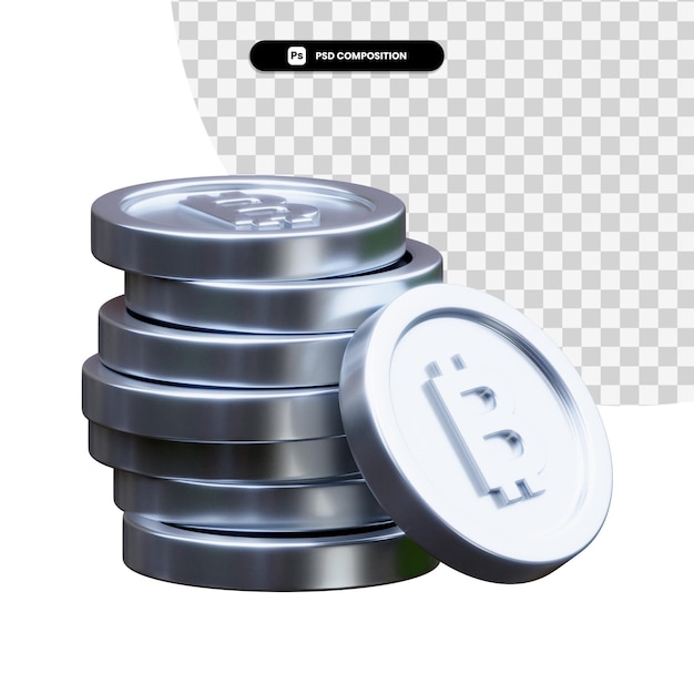 Stack of silver coins in 3d rendering isolated