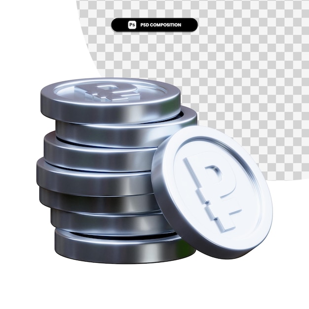 Stack of silver coins in 3d rendering isolated