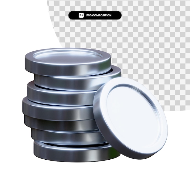 Stack of silver coins in 3d rendering isolated