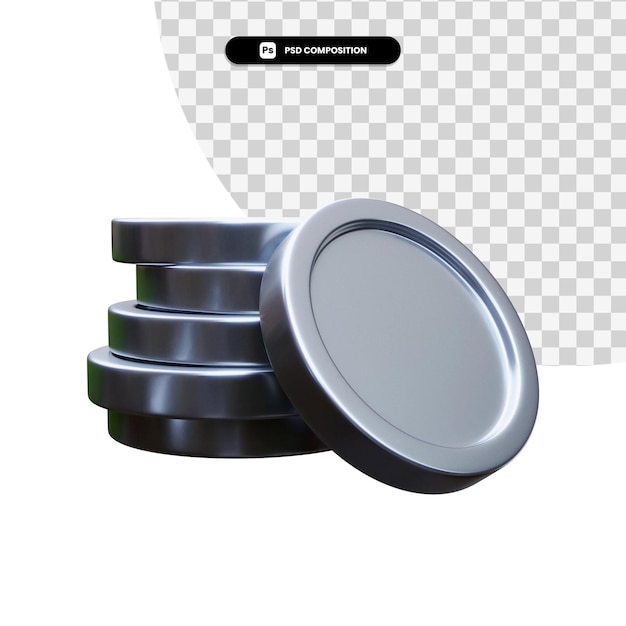 Stack of silver coins in 3d rendering isolated