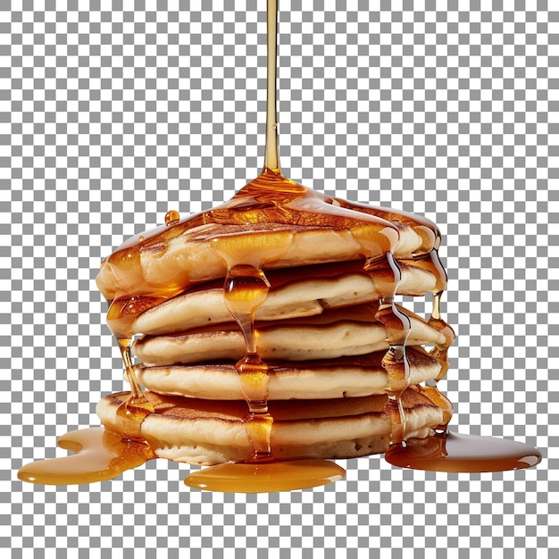 PSD stack of tasty pancakes glazed with honey on transparent background