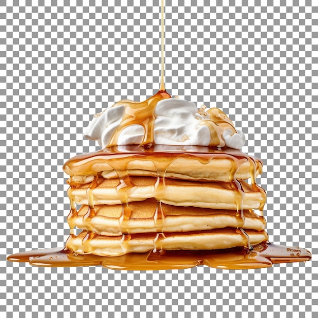 PSD stack of tasty pancakes glazed with honey on transparent background