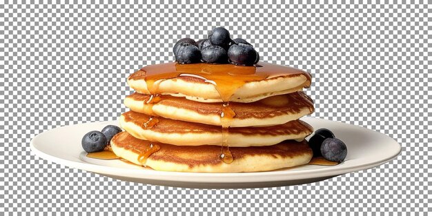 PSD stack of tasty pancakes with blueberry and honey on transparent background