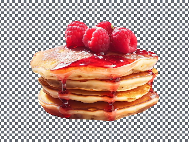 PSD stack of tasty raspberry pancakes slices isolated on transparent background