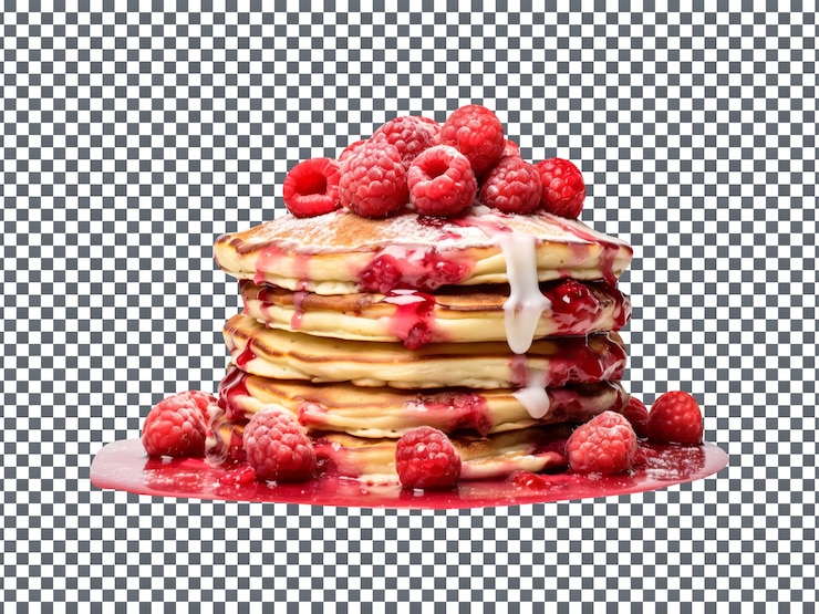PSD stack of tasty raspberry pancakes slices isolated on transparent background