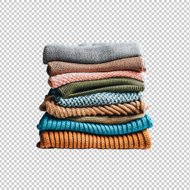 PSD stack of various sweaters isolated on transparent background ai generative