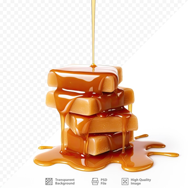 a stack of waffles with syrup dripping over it.