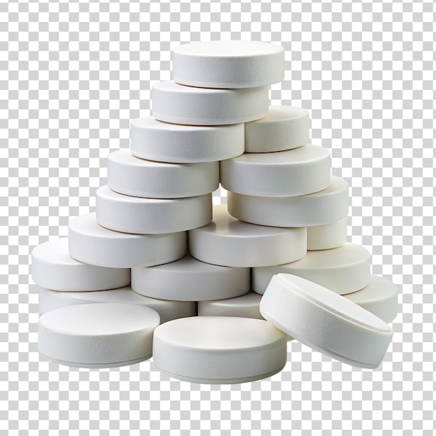 Stack of white tablets pills isolated on transparent background