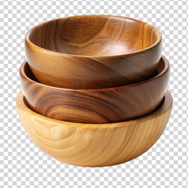 PSD stack of wooden bowls isolated on transparent background