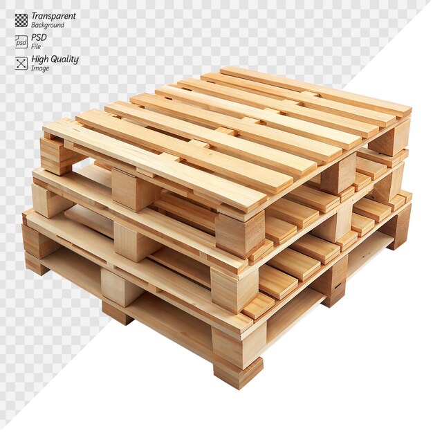 PSD stack of wooden pallets on a clear background