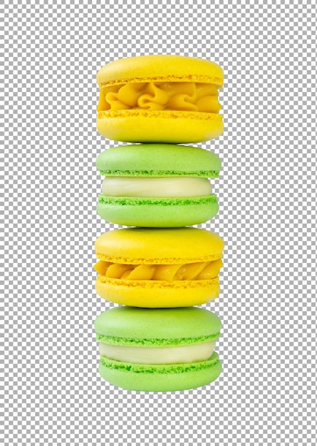 stack of yellow and green macarons