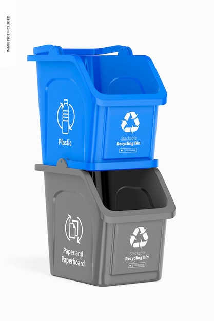 Stackable Recycling Bins Mockup, Stacked