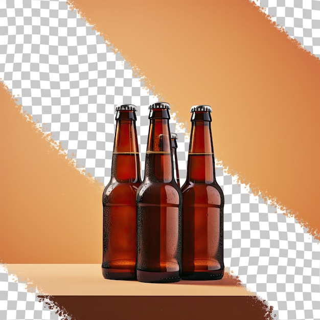 PSD Сложенные коричневые бутылки с пивом, изолированные на прозрачном фоне