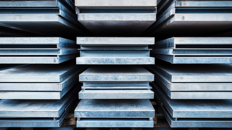 PSD stacked metal sheets in industrial storage
