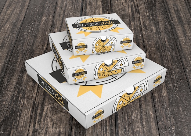 PSD Сложенный макет коробки для пиццы