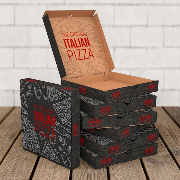 PSD stacked pizza boxes mockup