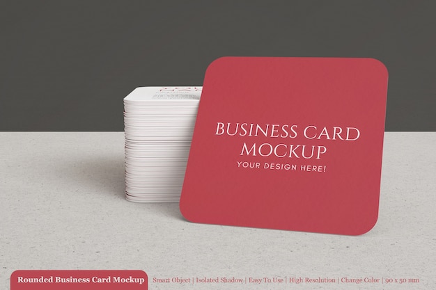 Сложенная квадратная современная чистая округленная визитная карточка макет с фактурной бумагой