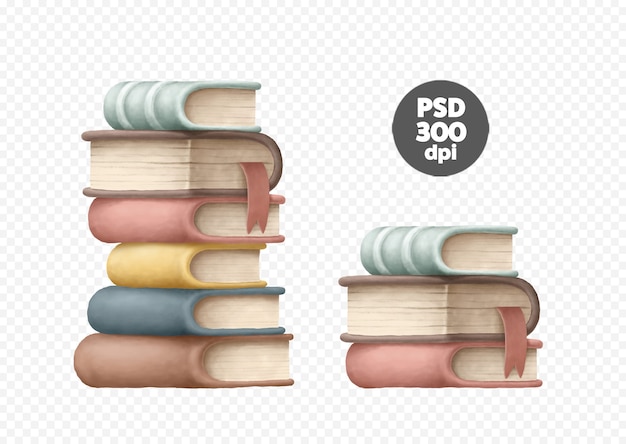 PSD stacks of books clipart isolated
