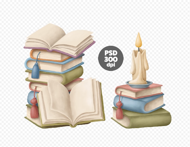 PSD pile di libri clipart isolato