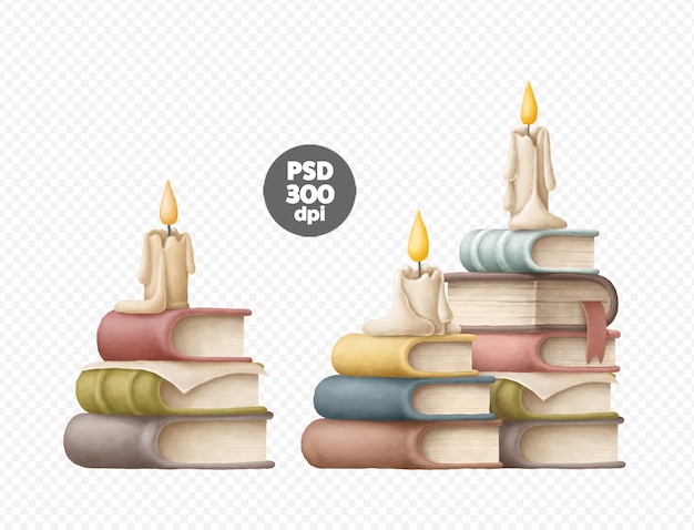 Стопки книг с изолированными свечами