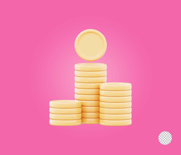 PSD stacks of gold coins representing financial growth and investment