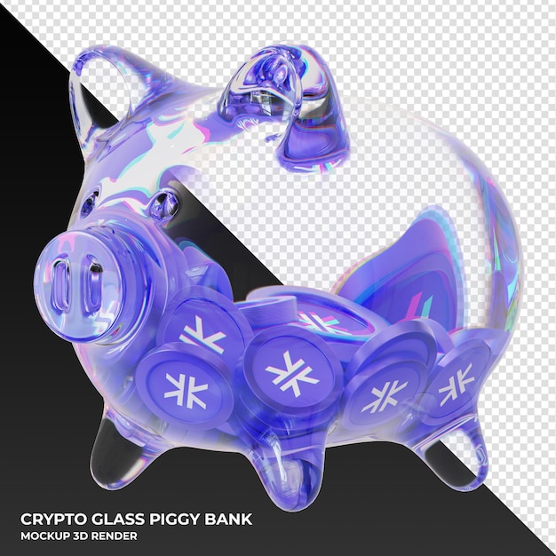Stacks STX coin in clear glass piggy bank 3d rendering