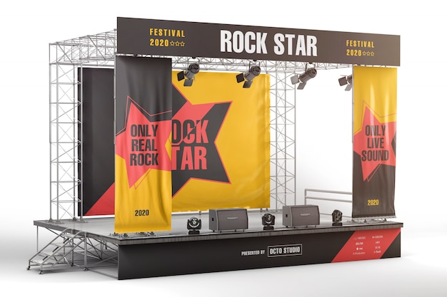 PSD stage advertising boards and banners mockup