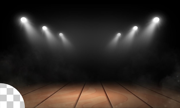 PSD luci da palcoscenico con piattaforma in legno sfondo trasparente