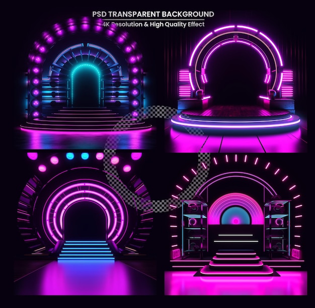照明付きのステージ・ポディウム 紫の背景の授賞式のステージ・ポディウム