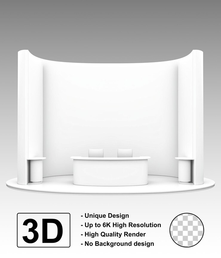 PSD ステージ・ショーケース・エクスポーズ・イベント・ブース・モックアップ・デザイン 3dレンダリング