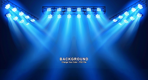 a stage with a blue light and the words backlit on it