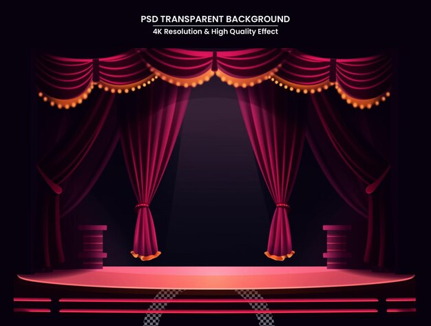 PSD stage with flash light and curtain