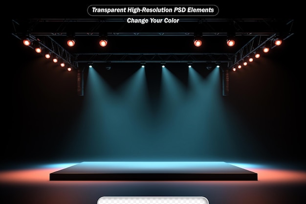 PSD stage with lighting equipment on a stage spotlight shines on the stage