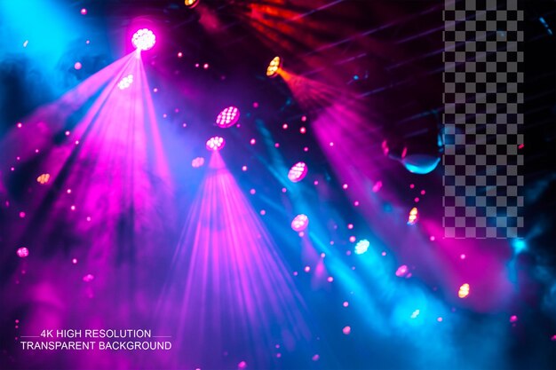 Stage with lights magical spotlight effect and colorful ambiance on transparent background