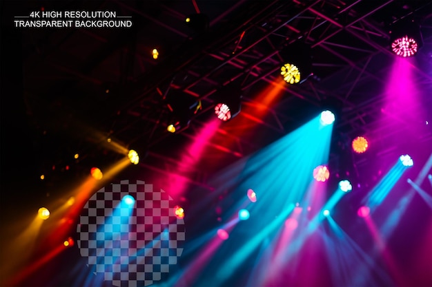 Stage with lights magical spotlight effect and colorful ambiance on transparent background