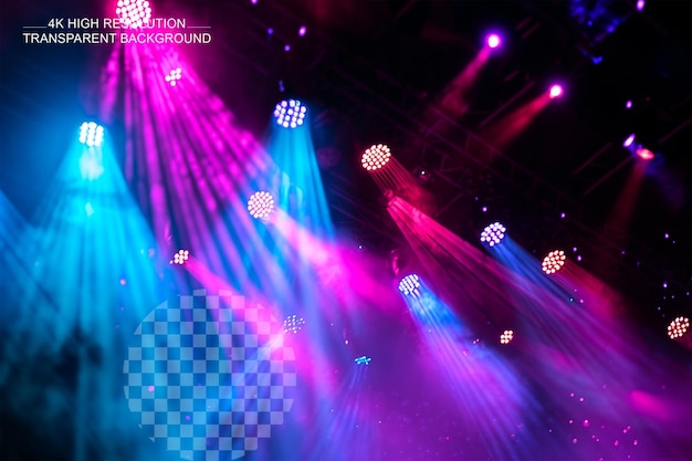 PSD stage with lights magical spotlight effect and colorful ambiance on transparent background