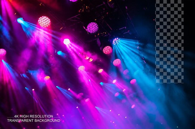 Stage with lights magical spotlight effect and colorful ambiance on transparent background