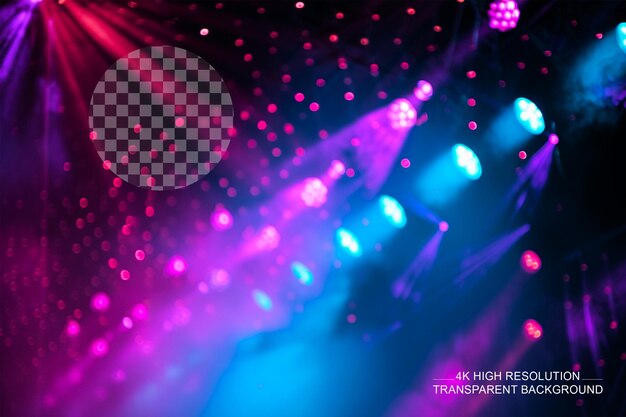 Stage with lights magical spotlight effect and colorful ambiance on transparent background