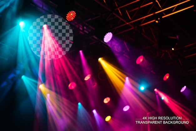 PSD palco con luci, effetto magico dei riflettori e ambiente colorato su uno sfondo trasparente