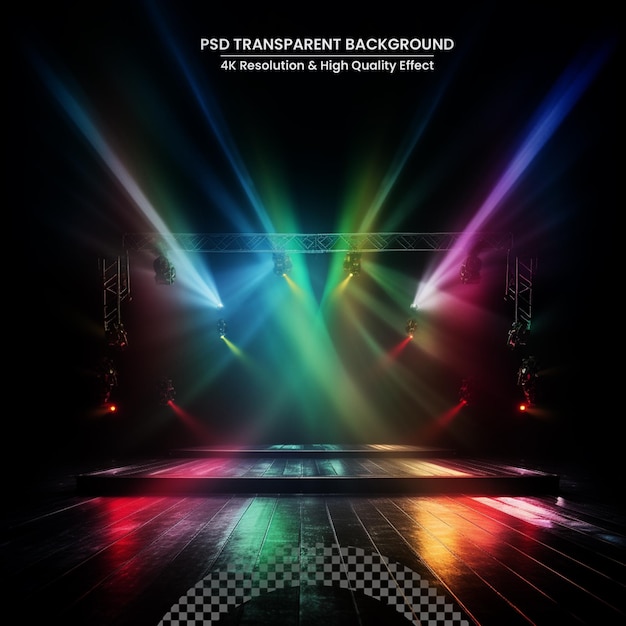 PSD stage with lights magical spotlight effect transparent background and colorful stage background